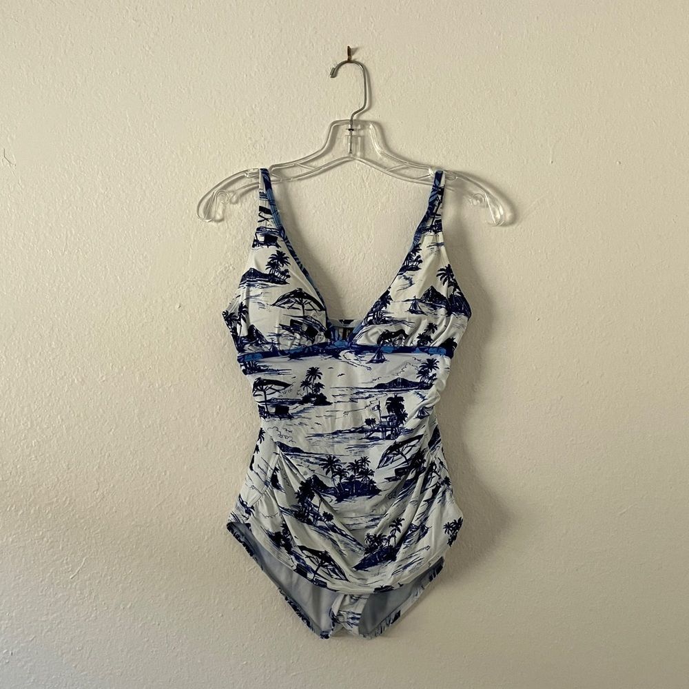 Blue and White Tommy Bahama One Piece Bathing Suit Swim Suit